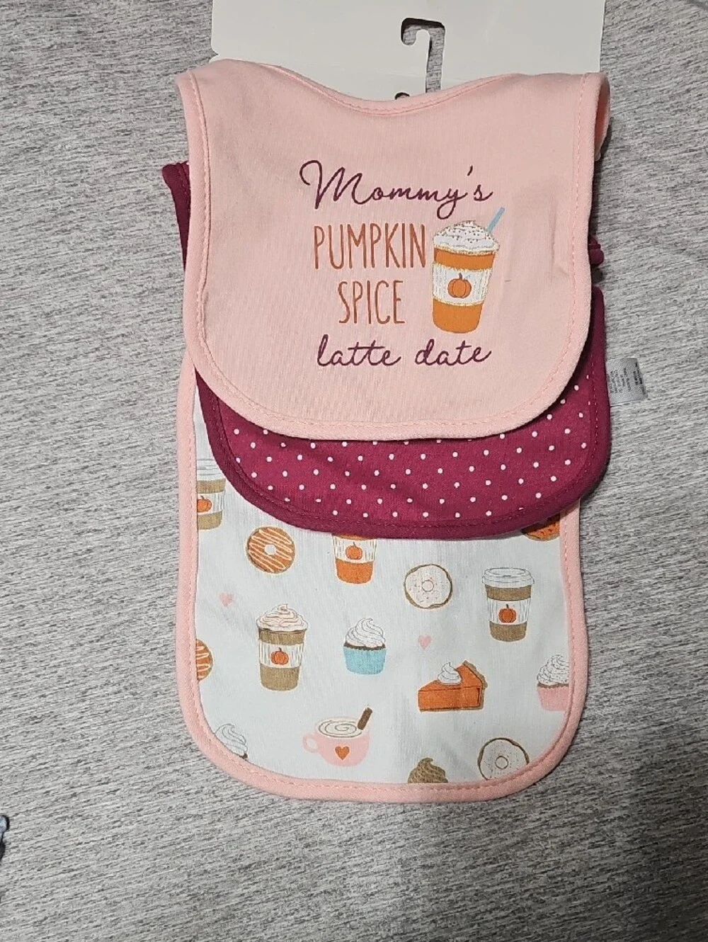 Hudson Baby Pink, Burgundy & Orange Pumpkin Spice Bib and Bow Set